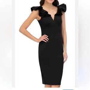 NWT Eliza J Ruffle Shoulder Sleeveless Cocktail Dress in Black | 8